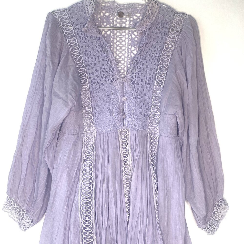 Free People One Karma Boho Lace Mini Dress, Lavender Purple Size Small